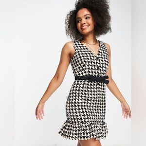 Little Mistress Check Houndstooth Mini Dress with Peplum